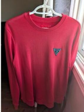 Guess Red Crewneck Pullover with Logo Detail